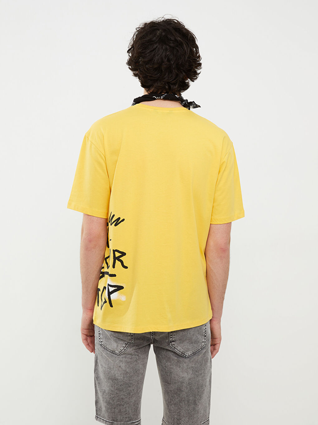 Sarı Bisiklet Yaka Kısa Kollu Baskılı Penye Erkek Tişört-6