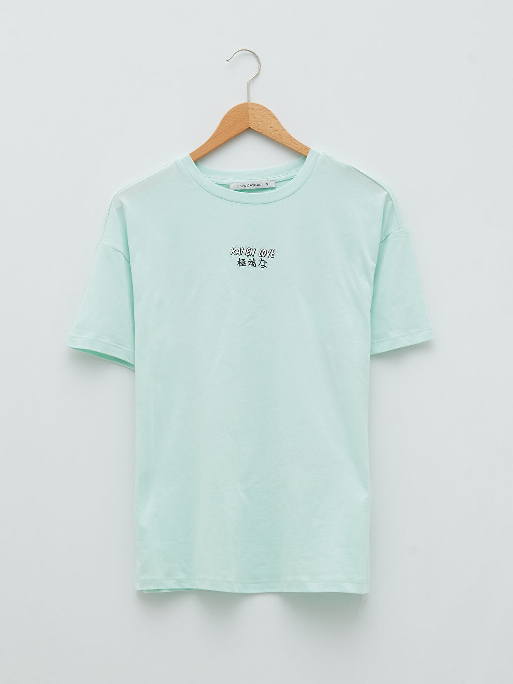 Yeşil Bisiklet Yaka Baskılı Kısa Kollu Pamuklu Kadın Tişört-5