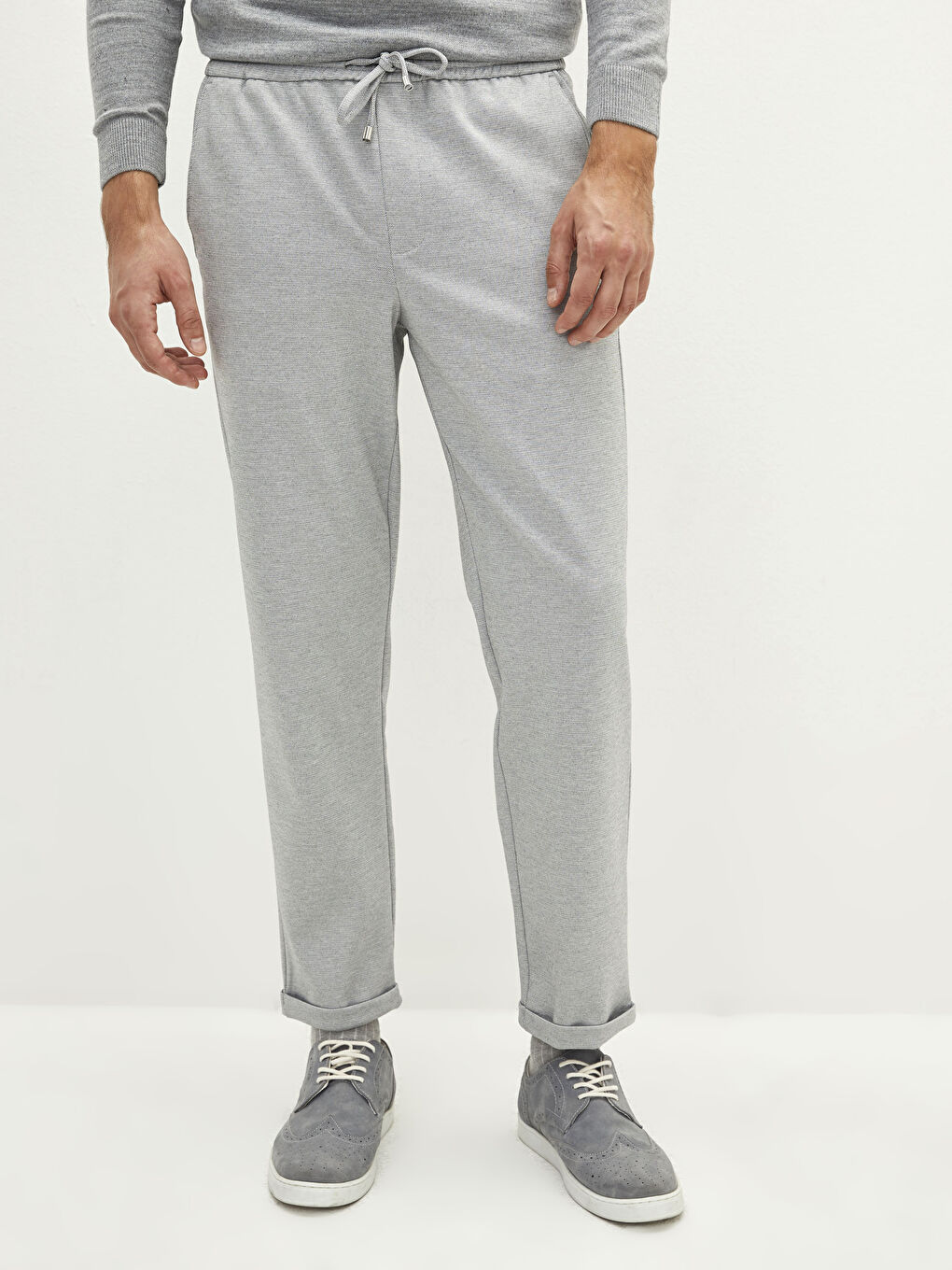 Pantaloni Slim Fit pentru Bărbați cu Detaliu de Șnur în Talie-2