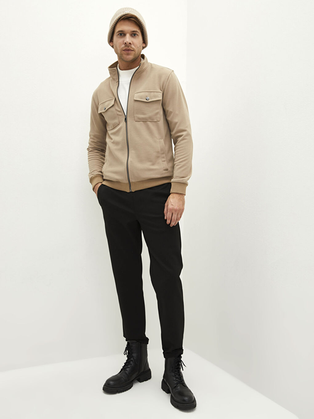 Pantaloni Slim Fit pentru Bărbați cu Detaliu de Șnur în Talie-1