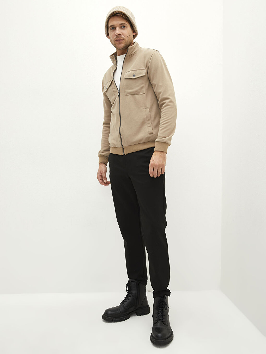 Pantaloni Slim Fit pentru Bărbați cu Detaliu de Șnur în Talie-2