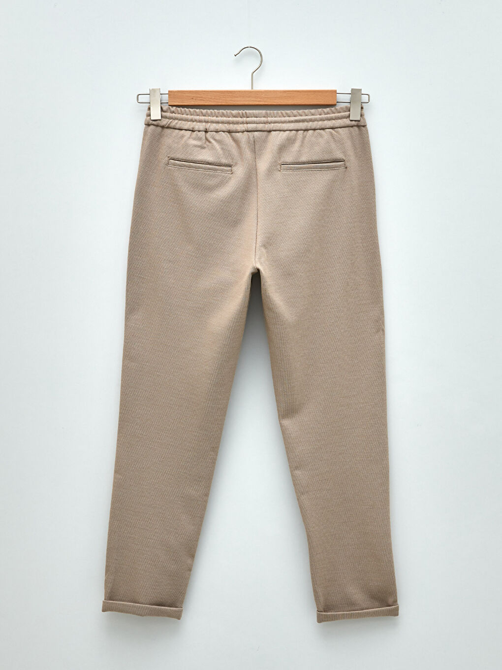 Bej Slim Fit Beli Bağlama Detaylı Erkek Pantolon-7