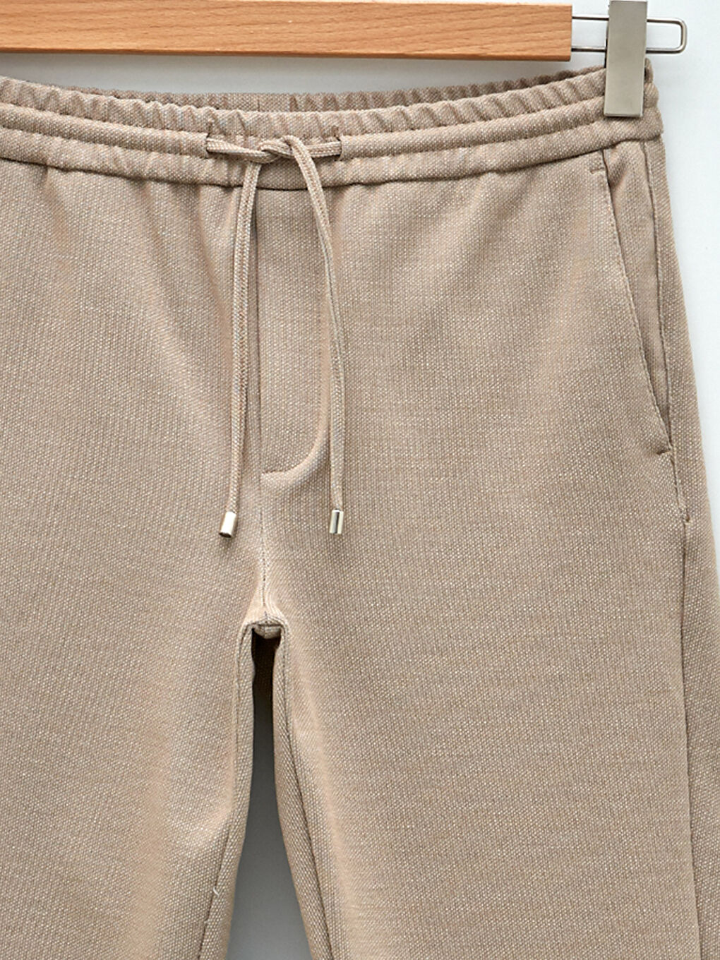 Bej Slim Fit Beli Bağlama Detaylı Erkek Pantolon-8