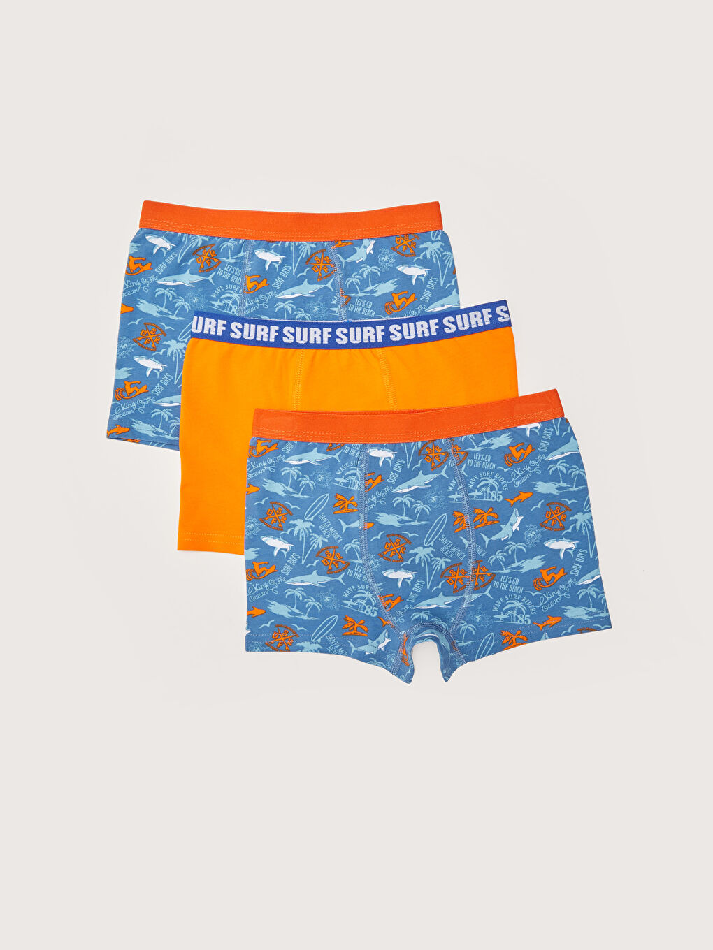 Mavi Baskılı Pamuklu Erkek Çocuk Boxer 3'lü