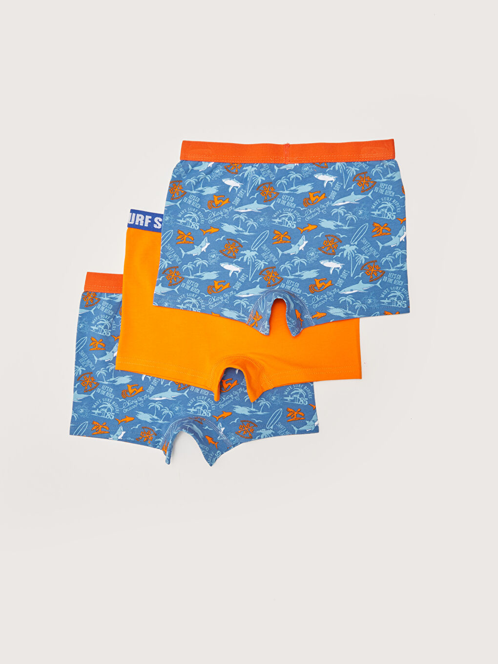 Mavi Baskılı Pamuklu Erkek Çocuk Boxer 3'lü-1