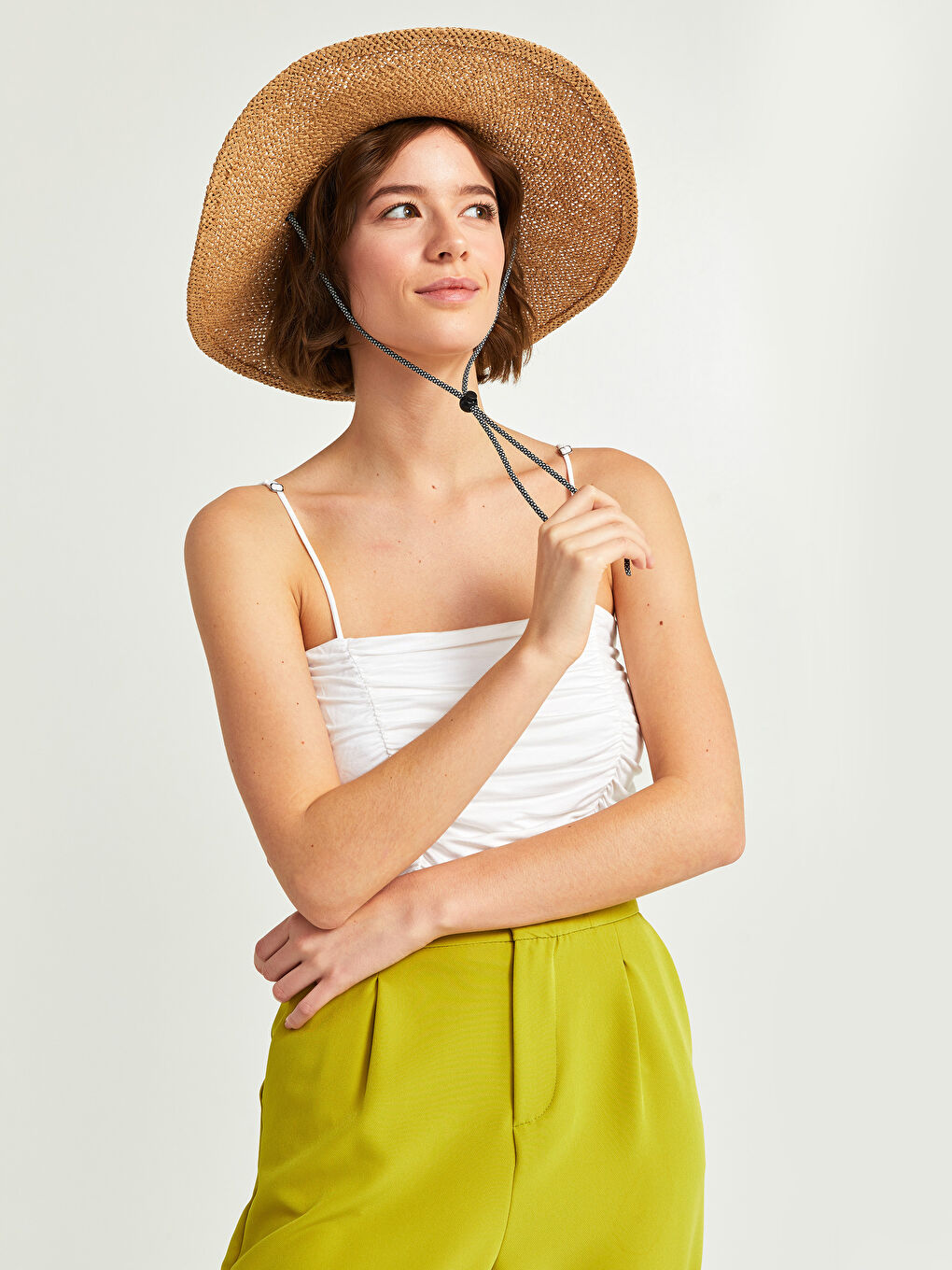 LCW ACCESSORIES Bej Hasır Kendinden Desenli Kadın Bucket Şapka