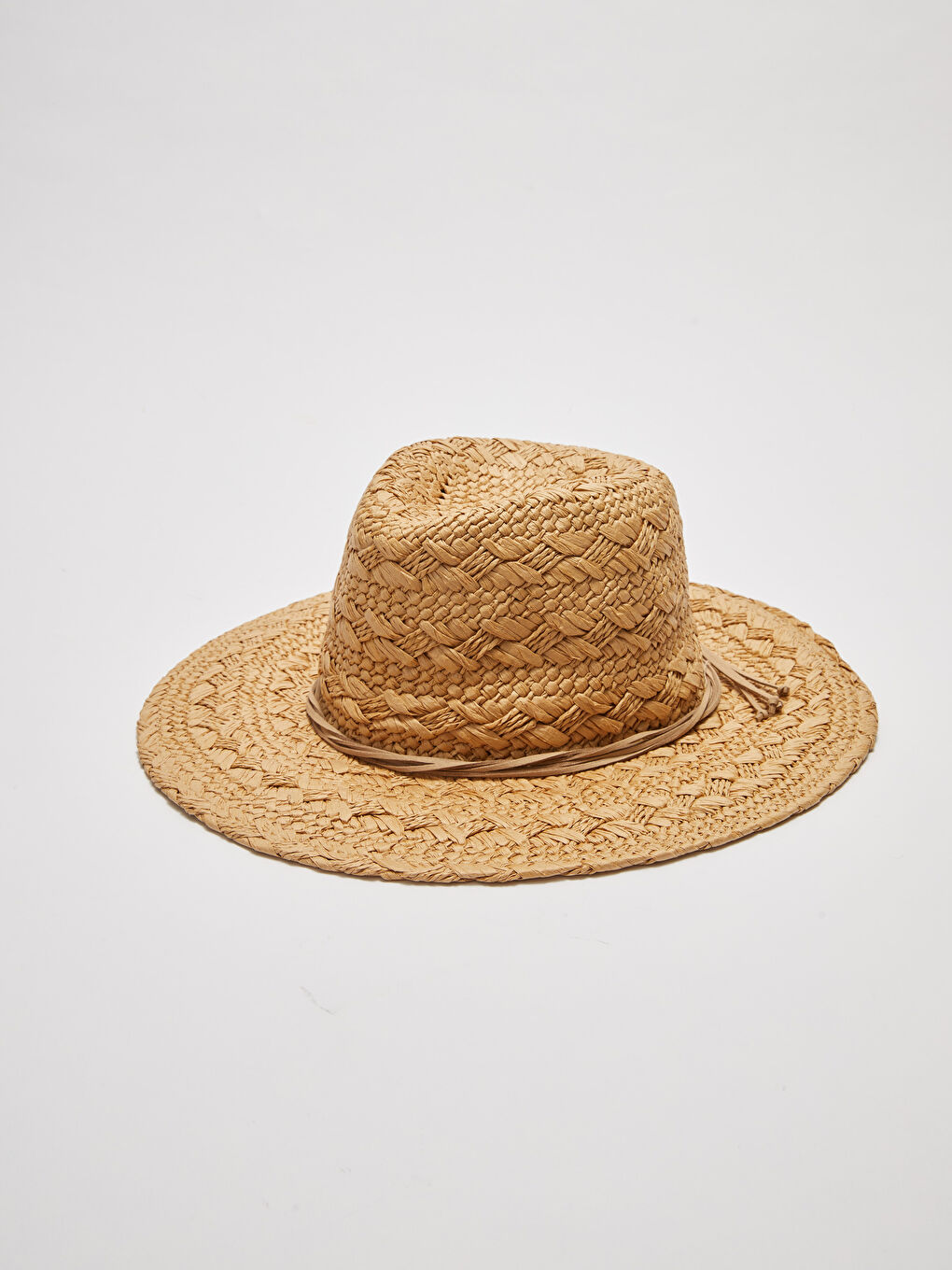 Bej Hasır Kendinden Desenli Kadın Fötr Şapka-4