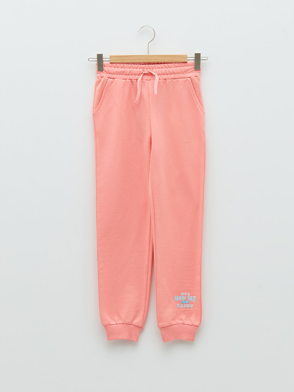 Pembe Beli Lastikli Baskılı Kız Çocuk Jogger Eşofman Altı