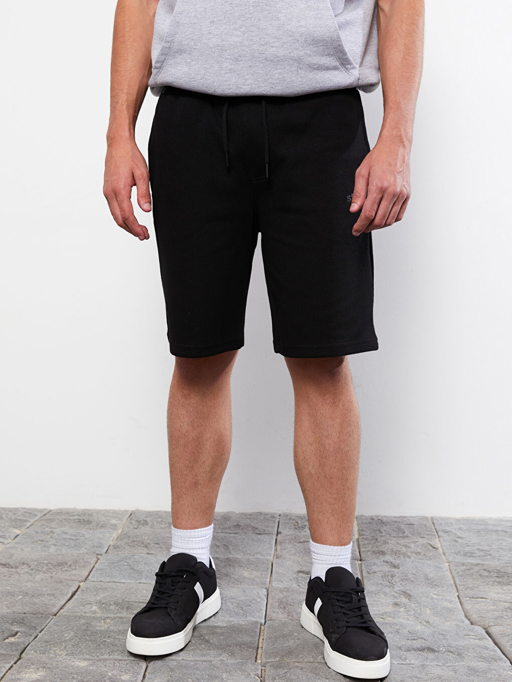 Siyah Standart Kalıp Örme Erkek Şort-3