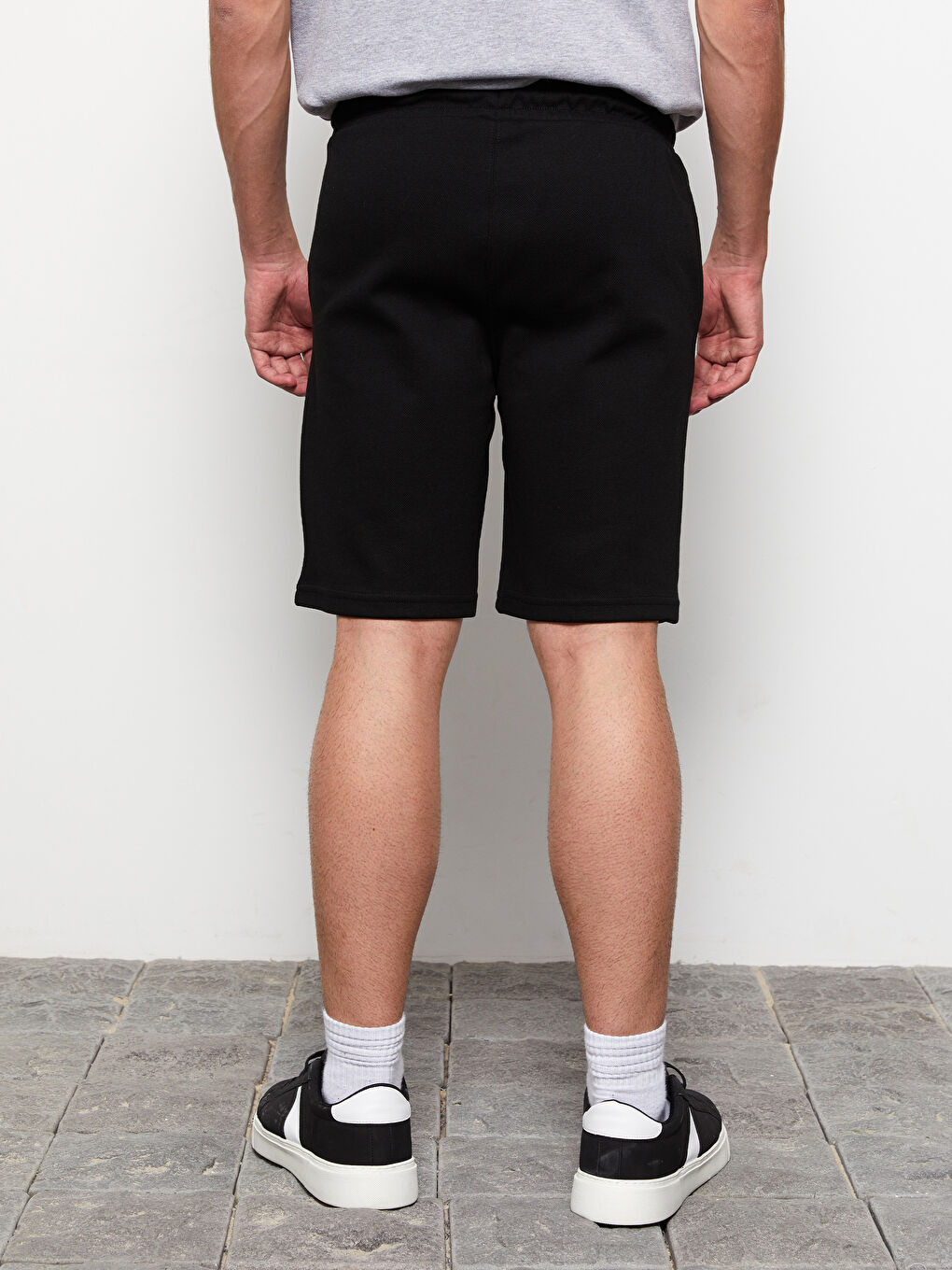 Siyah Standart Kalıp Örme Erkek Şort-4
