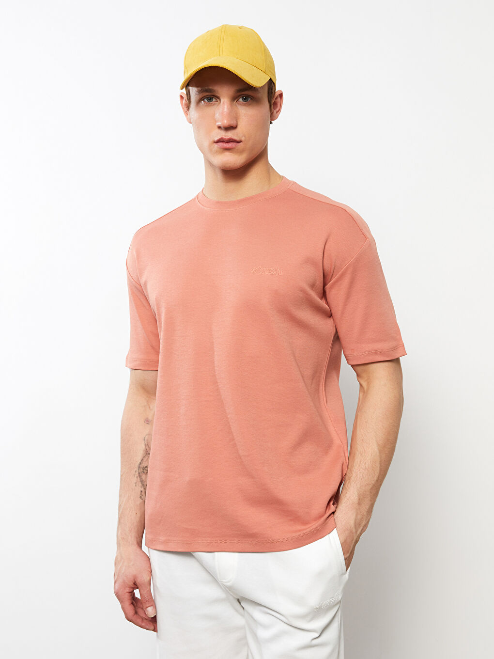 Pembe Bisiklet Yaka Penye Erkek Tişört