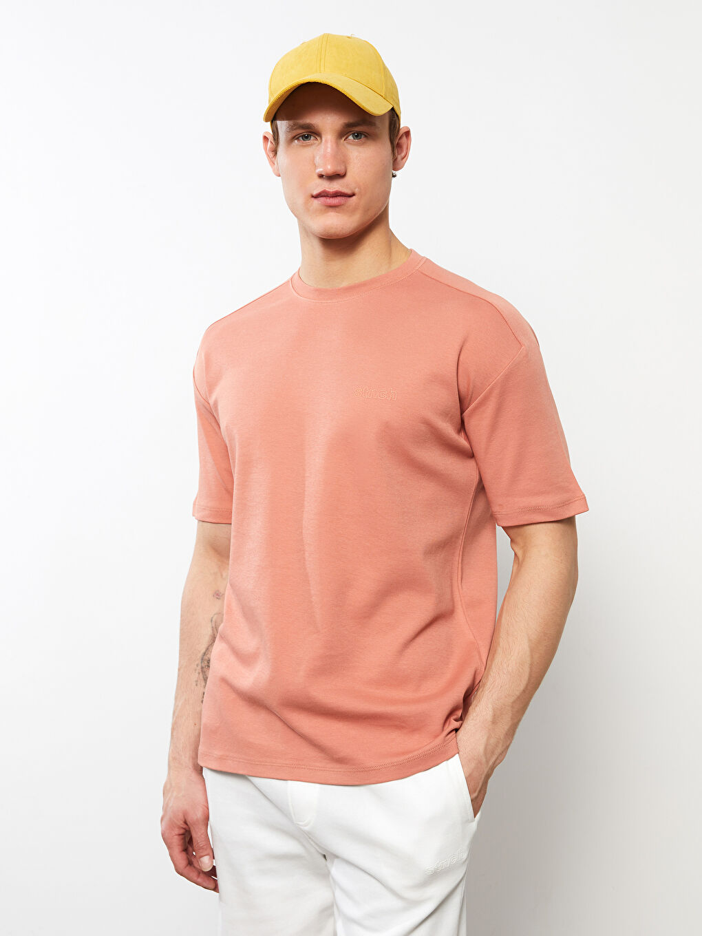 Pembe Bisiklet Yaka Penye Erkek Tişört-2