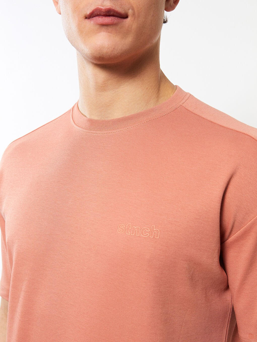 Pembe Bisiklet Yaka Penye Erkek Tişört-3