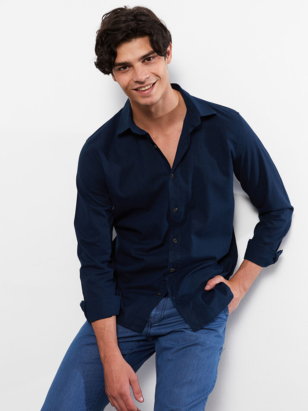 قميص بوبلين كم طويل عادي للرجال