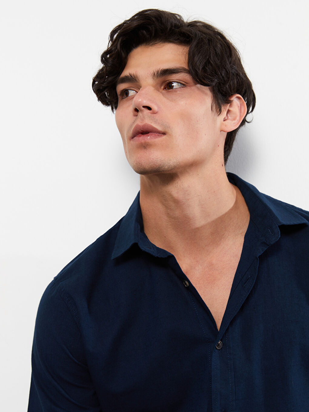 قميص بوبلين كم طويل عادي للرجال-2