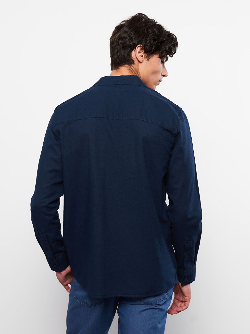 قميص بوبلين كم طويل عادي للرجال-3