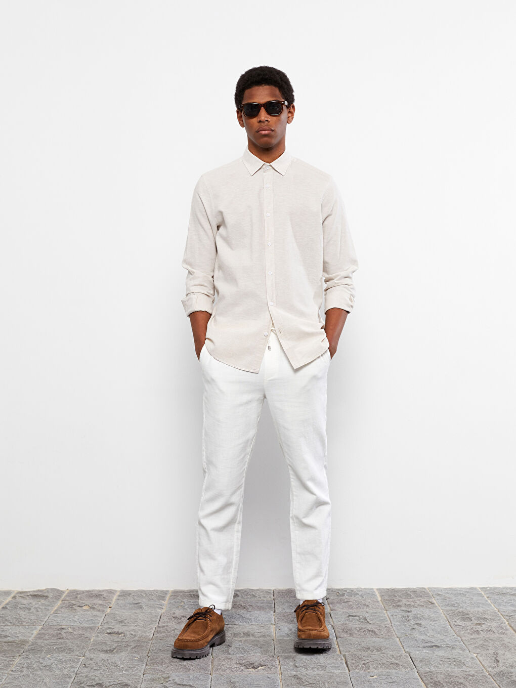 Regular Fit Long Sleeve Poplin Men's Shirt