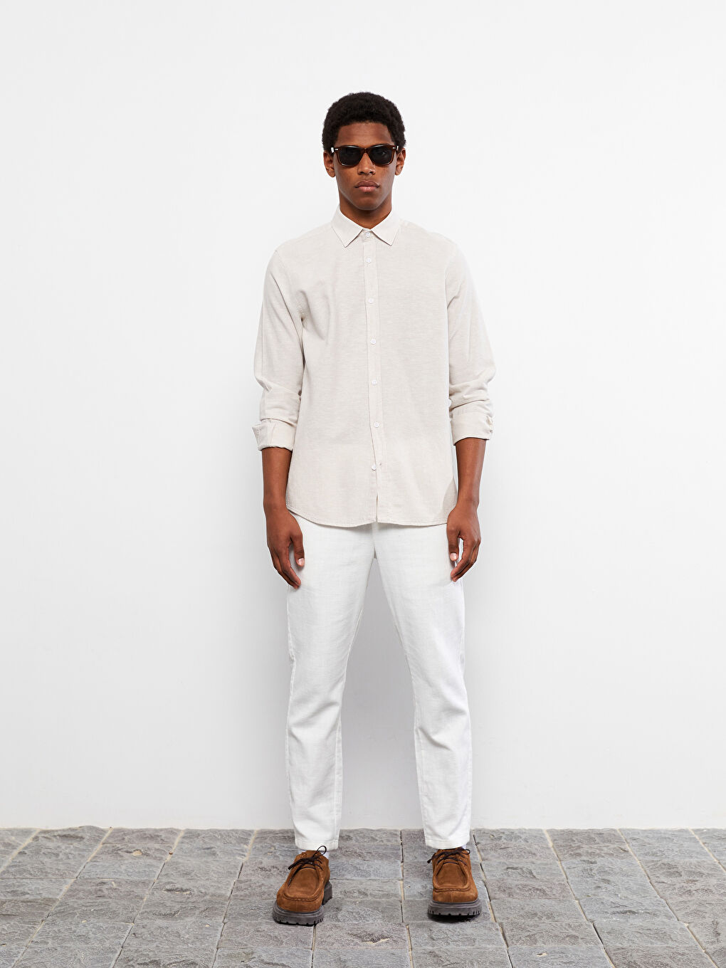 Regular Fit Long Sleeve Poplin Men's Shirt-1