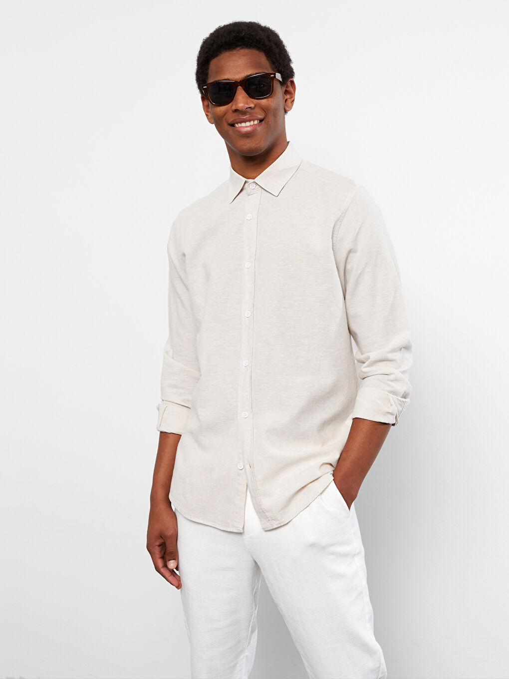 Regular Fit Long Sleeve Poplin Men's Shirt-2