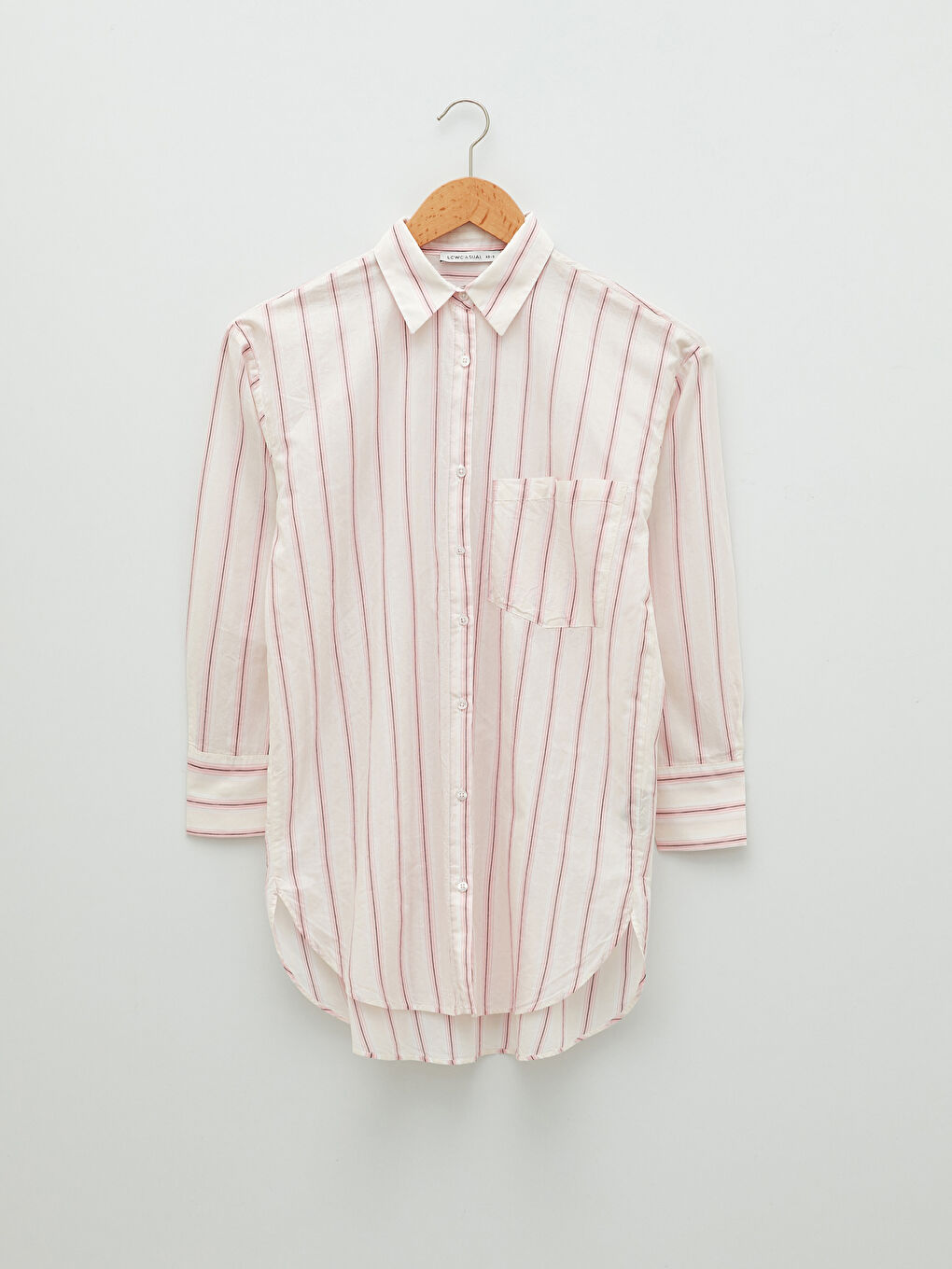 Bej Çizgili Uzun Kollu Poplin Kadın Gömlek Tunik-6