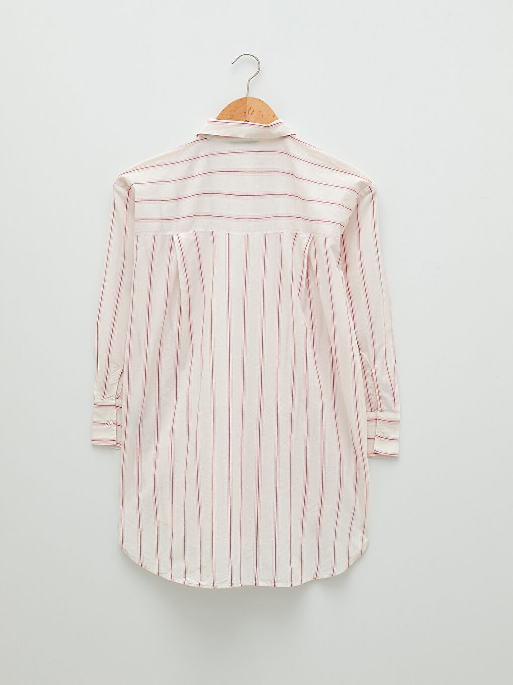 Bej Çizgili Uzun Kollu Poplin Kadın Gömlek Tunik-7