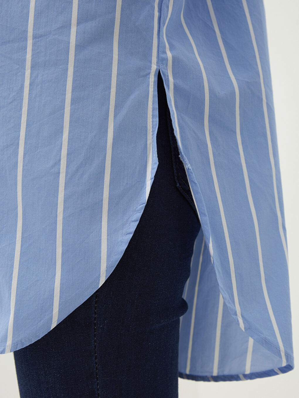Mavi Çizgili Uzun Kollu Poplin Kadın Gömlek Tunik-4