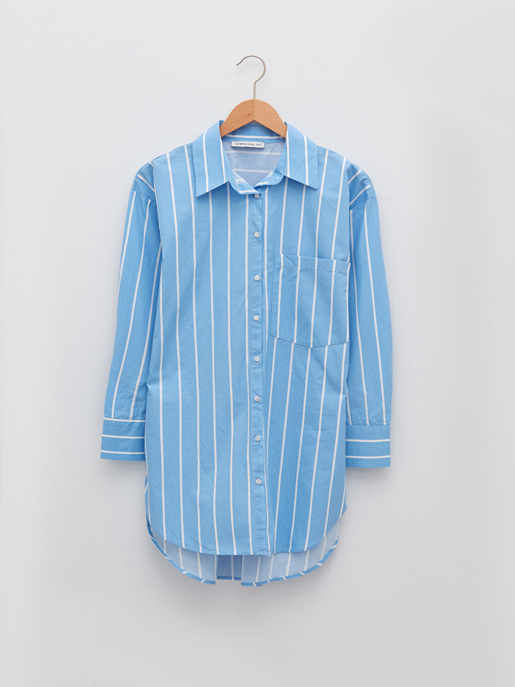 Mavi Çizgili Uzun Kollu Poplin Kadın Gömlek Tunik-6