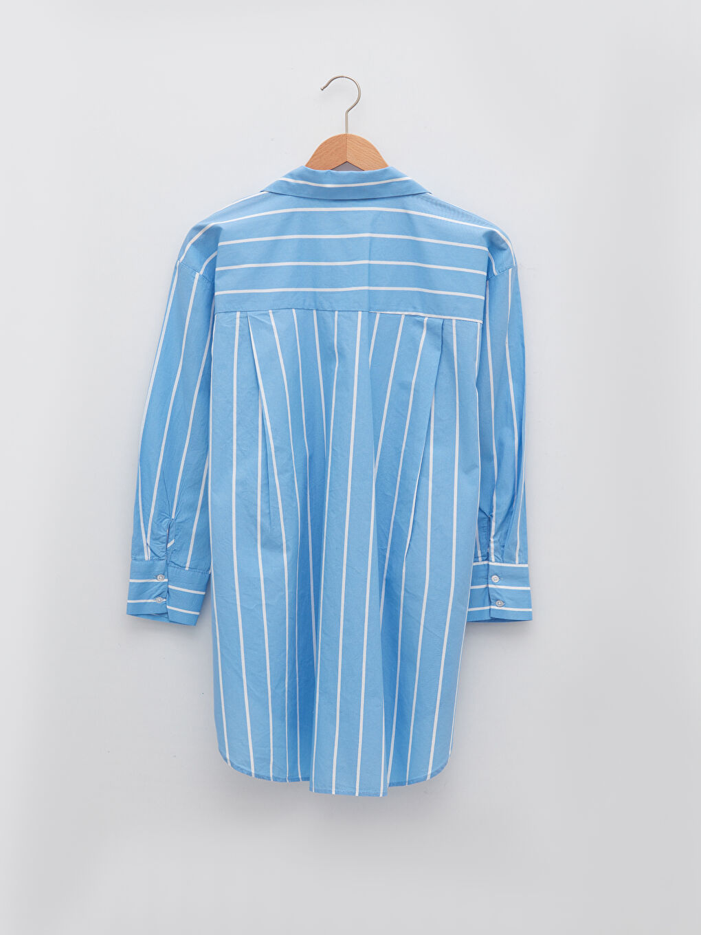 Mavi Çizgili Uzun Kollu Poplin Kadın Gömlek Tunik-7
