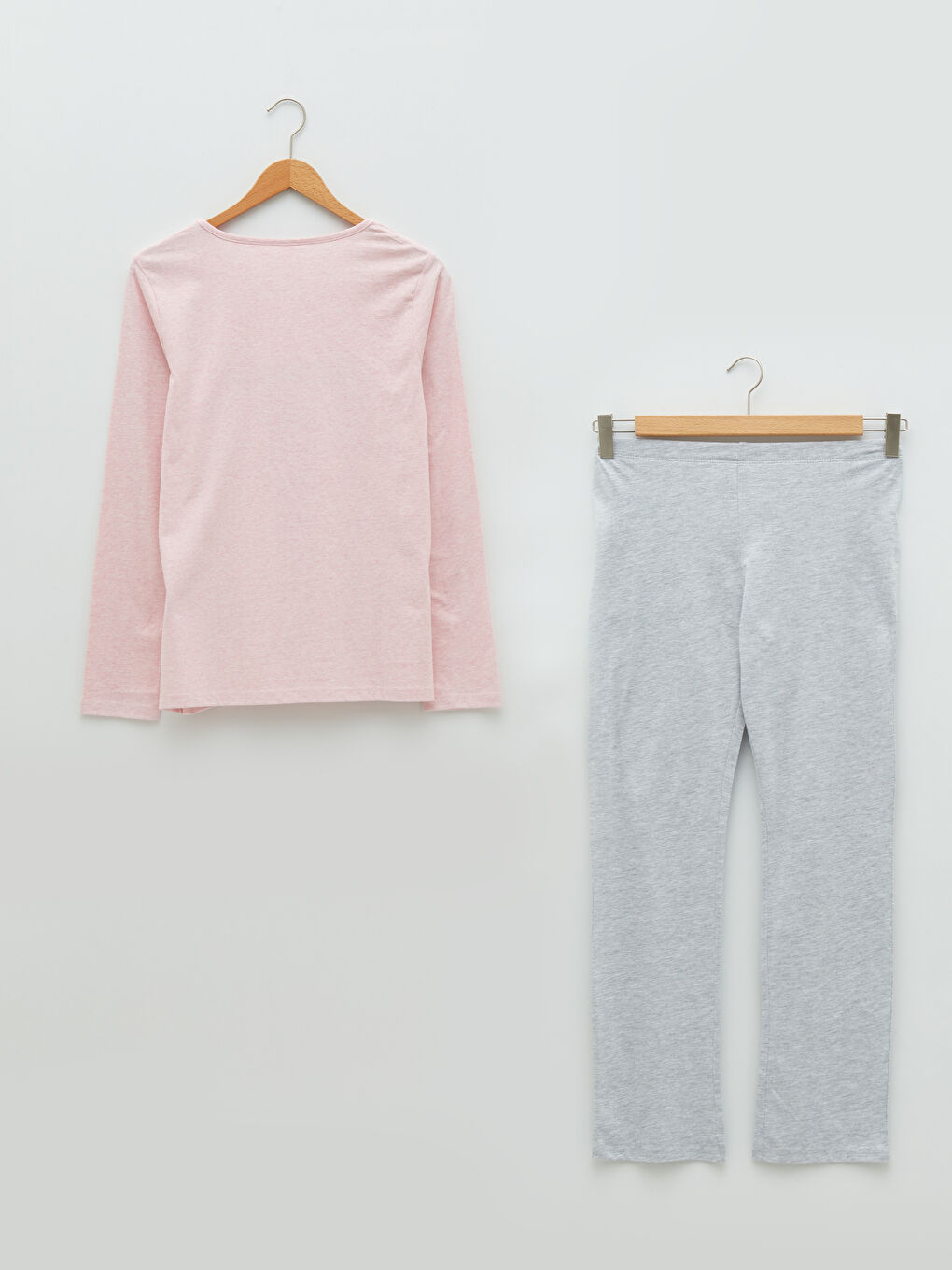 Gri Bisiklet Yaka Baskılı Uzun Kollu Kadın Pijama Takımı-6