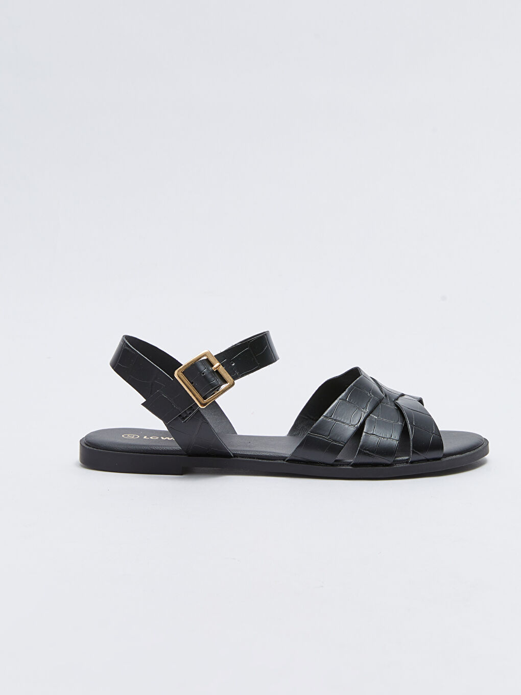 Siyah Deri Görünümlü Toka Detaylı Kadın Sandalet-1