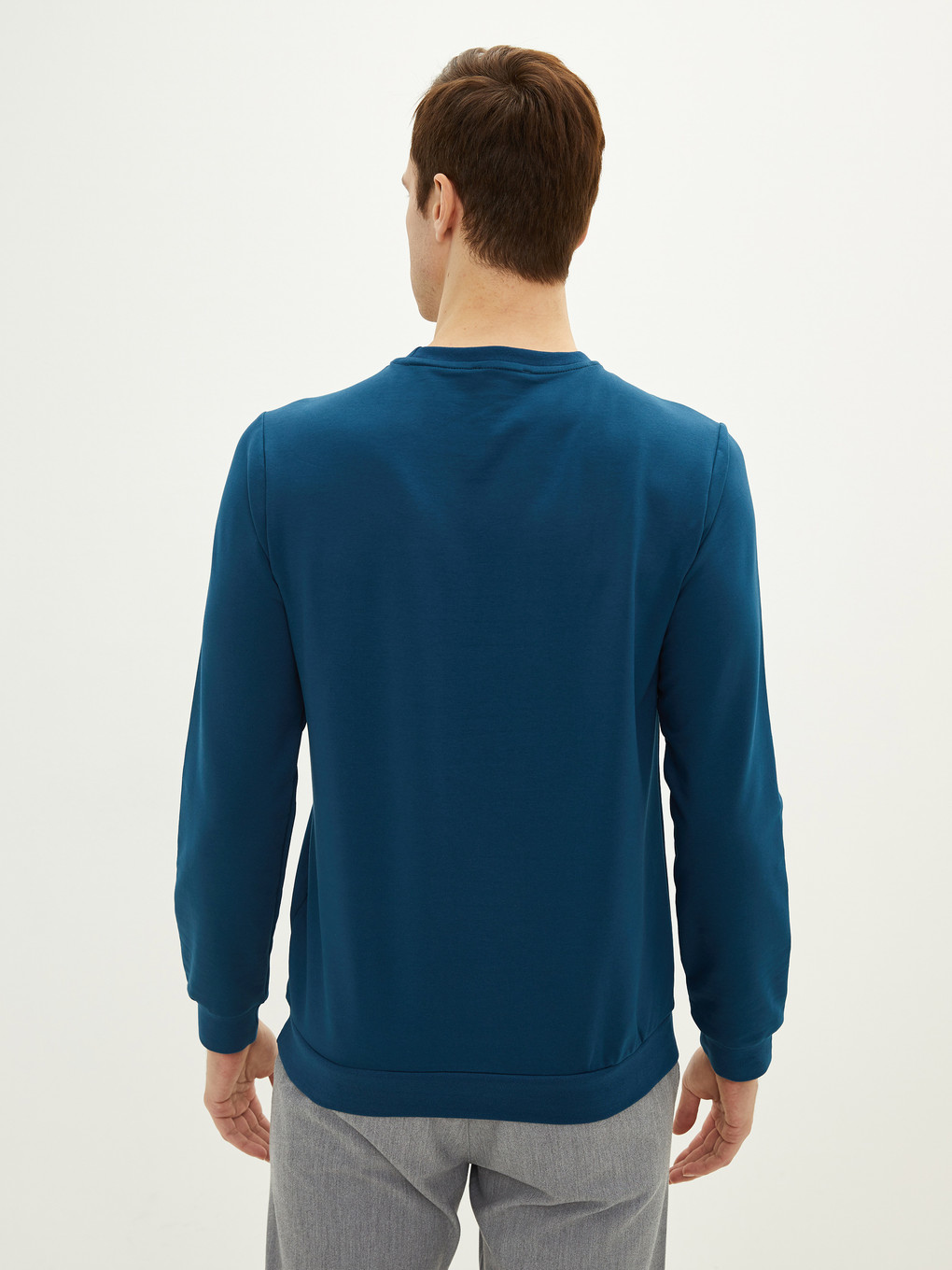 Petrol Bisiklet Yaka Uzun Kollu Baskılı Erkek Sweatshirt-4