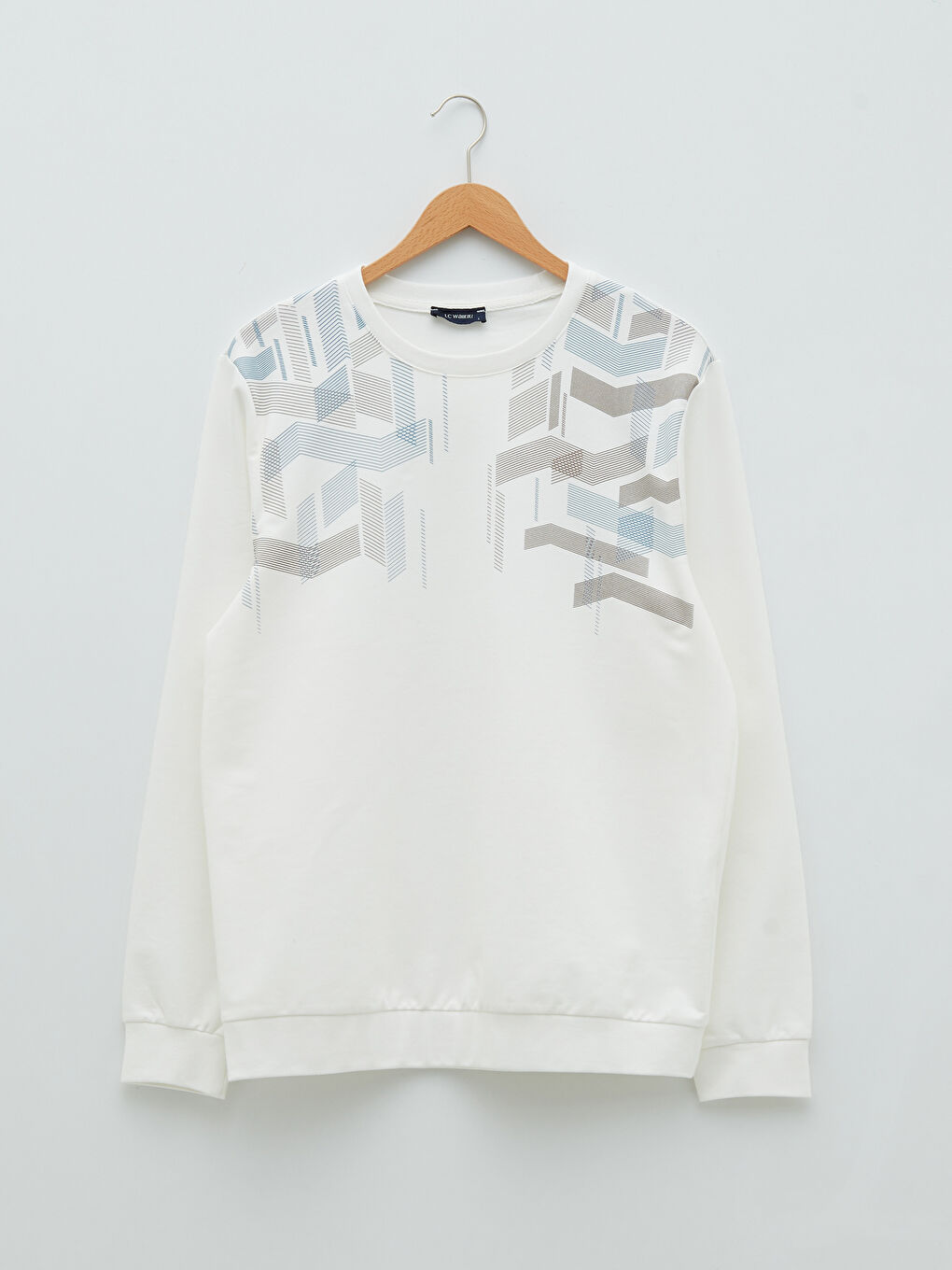 Ekru Bisiklet Yaka Uzun Kollu Baskılı Erkek Sweatshirt-5