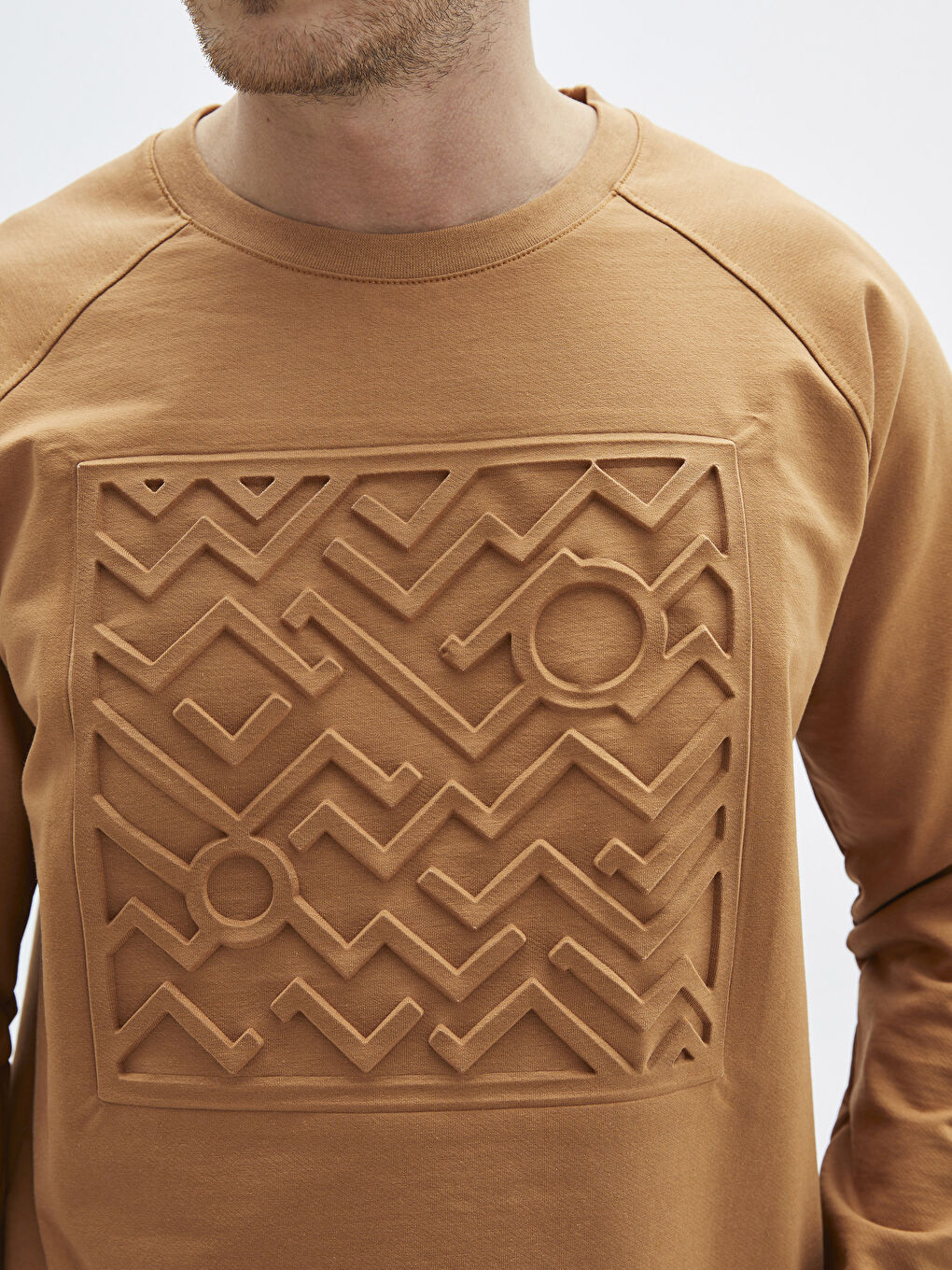 Kahverengi Bisiklet Yaka Uzun Kollu Baskılı Erkek Sweatshirt-3