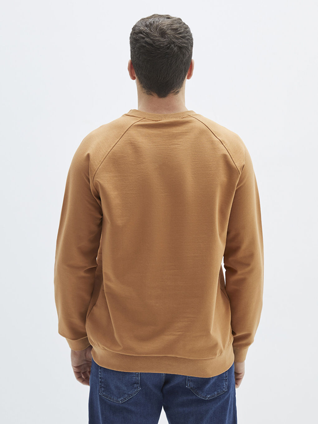 Kahverengi Bisiklet Yaka Uzun Kollu Baskılı Erkek Sweatshirt-4