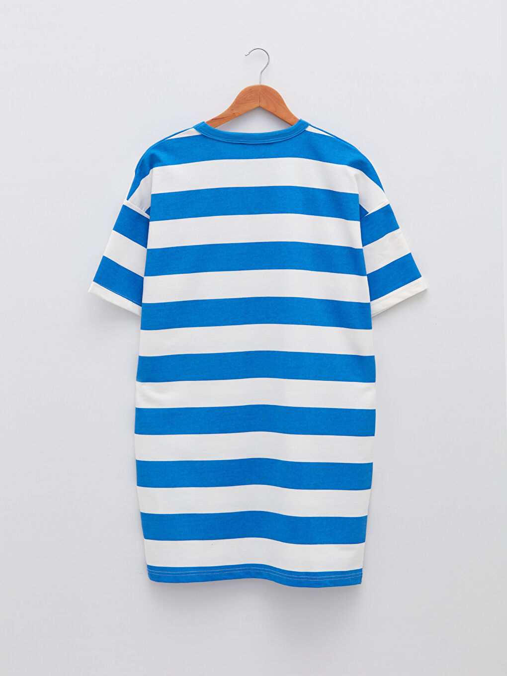 Mavi Bisiklet Yaka Renk Bloklu Kısa Kollu Kadın Elbise-6