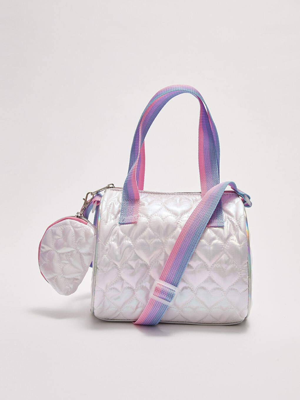 حقيبة يد مبطنة ومطرزة بشكل قلب بمظهر لامع وحقيبة صغيرة-1