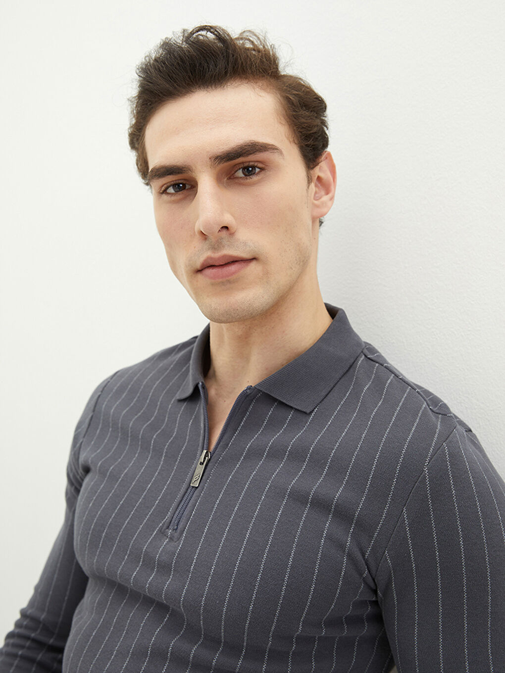 SOUTHBLUE Polo Neck Long Sleeve Striped Men's Sweatshirt -S28079Z8-LE0