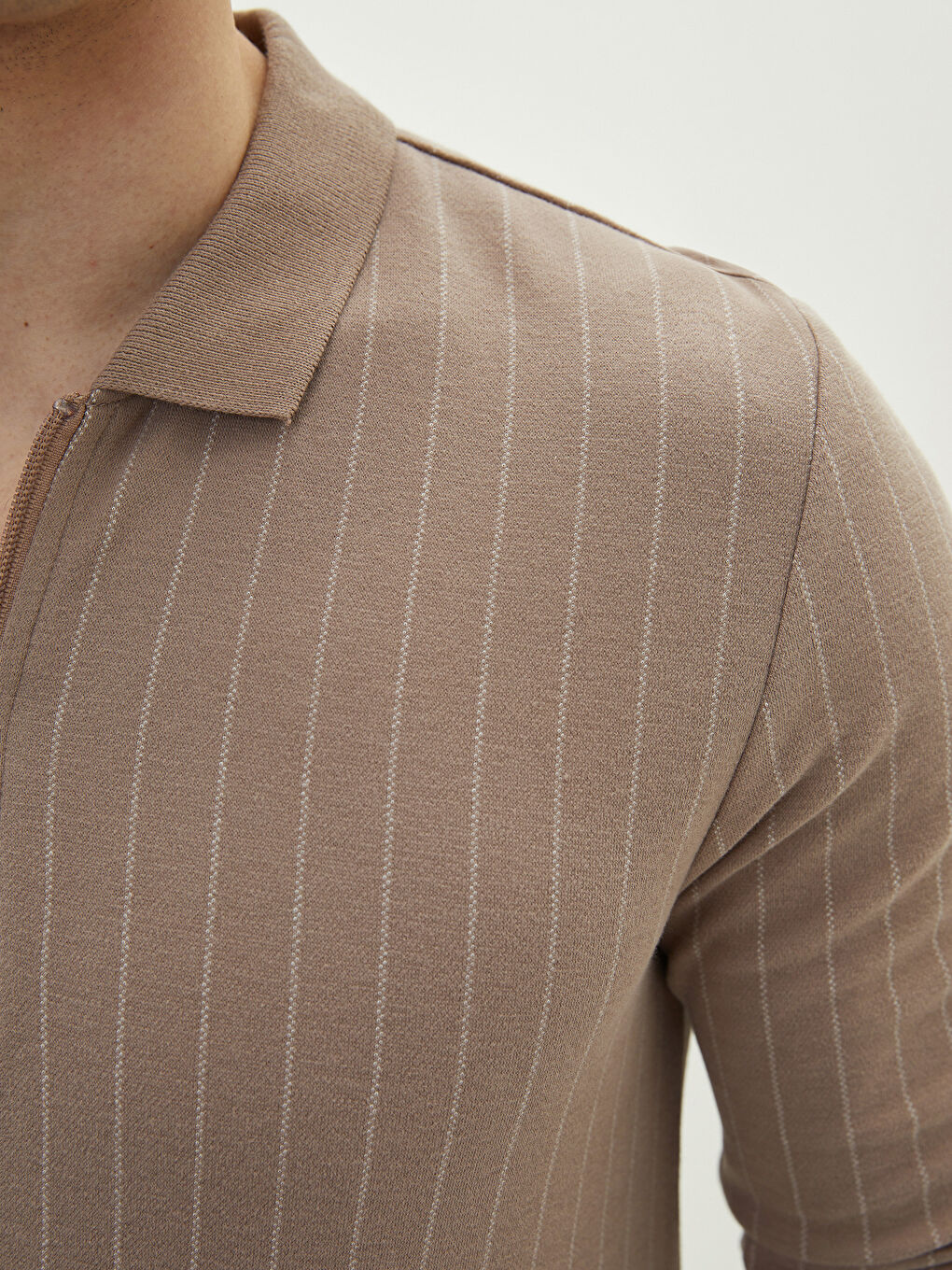 SOUTHBLUE Polo Neck Long Sleeve Striped Men's Sweatshirt -S28079Z8-LEV
