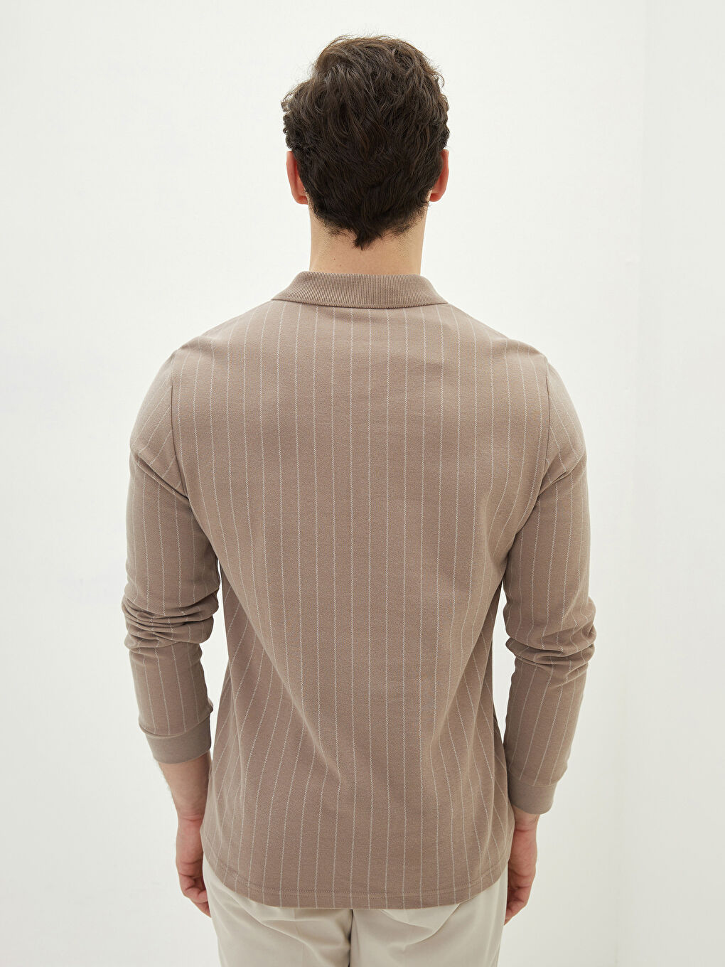 SOUTHBLUE Polo Neck Long Sleeve Striped Men's Sweatshirt -S28079Z8-LEV