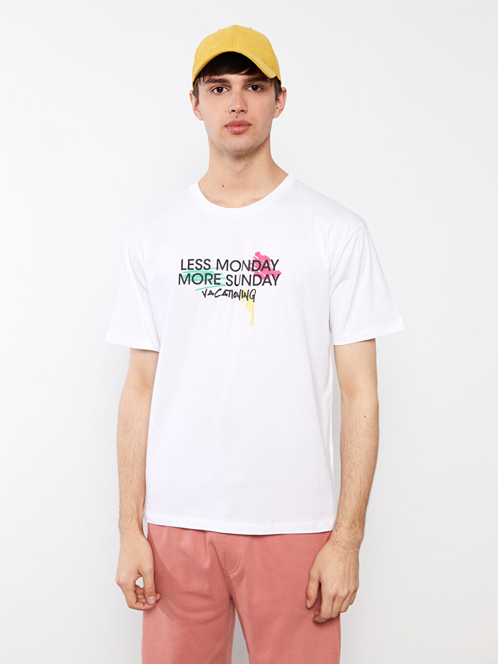 Oversize Bisiklet Yaka Kısa Kollu Baskılı Penye Erkek Tişört-1