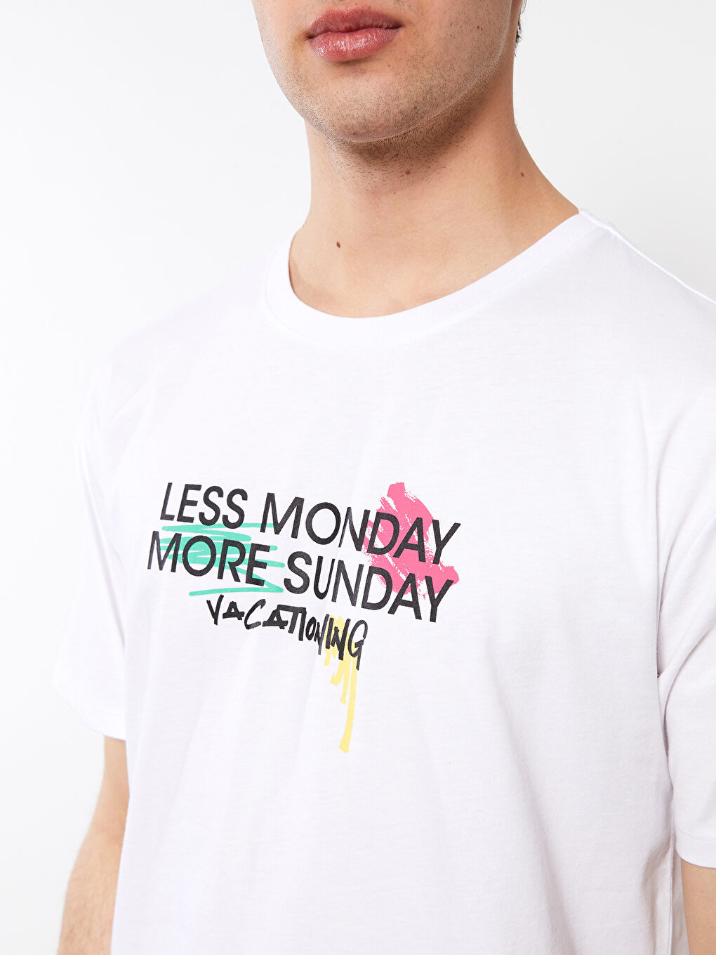 Oversize Bisiklet Yaka Kısa Kollu Baskılı Penye Erkek Tişört-3