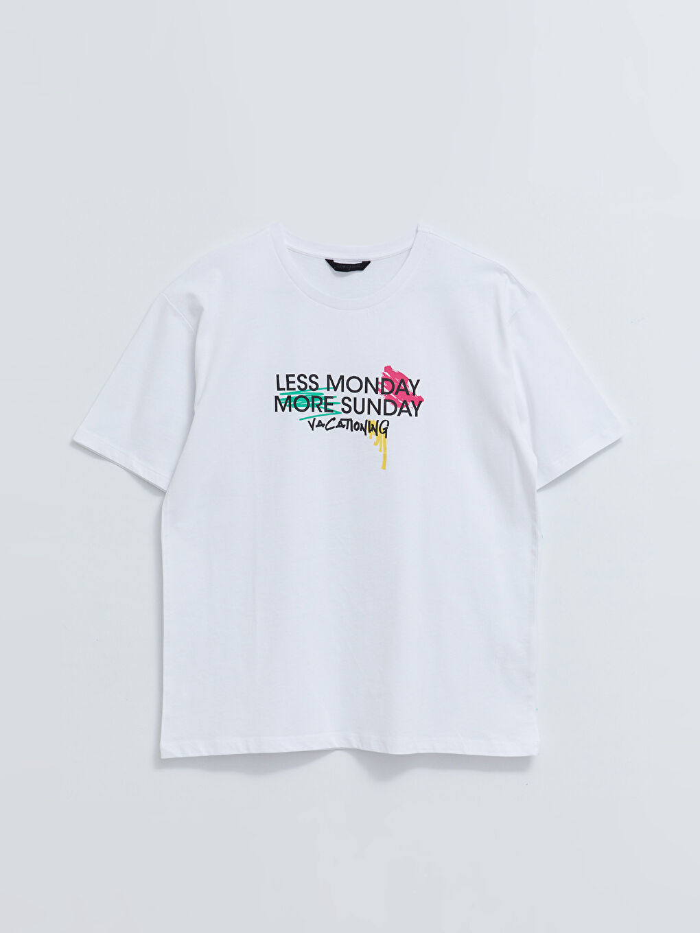 Oversize Bisiklet Yaka Kısa Kollu Baskılı Penye Erkek Tişört-5