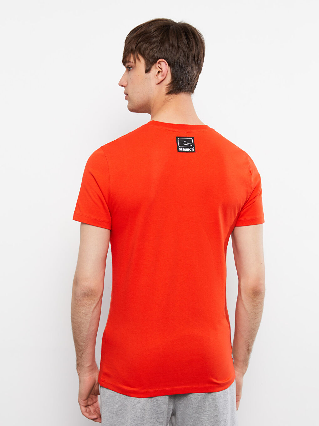 Turuncu Oversize Bisiklet Yaka Kısa Kollu Baskılı Penye Erkek Tişört-3