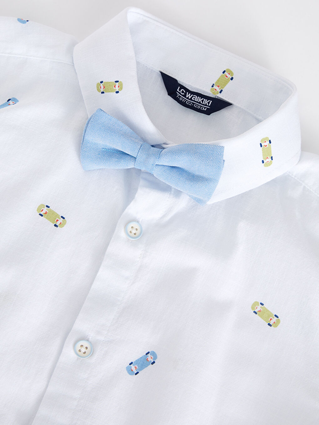 Beyaz Desenli Kısa Kollu Poplin Erkek Çocuk Gömlek ve Papyon-3