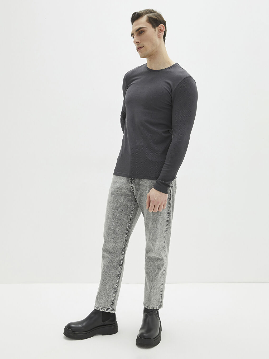 Antrasit Bisiklet Yaka Uzun Kollu Erkek Sweatshirt-2