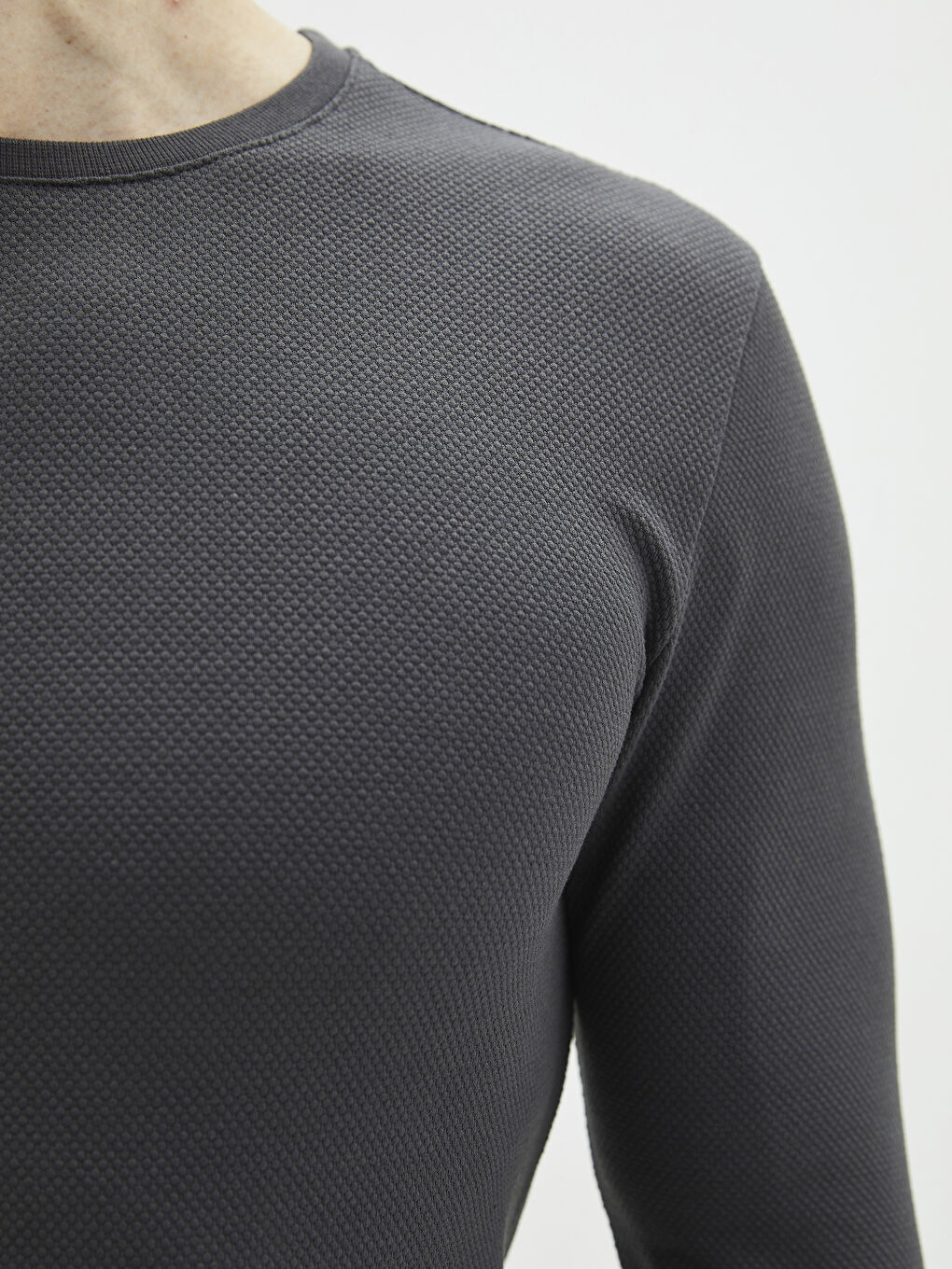 Antrasit Bisiklet Yaka Uzun Kollu Erkek Sweatshirt-3