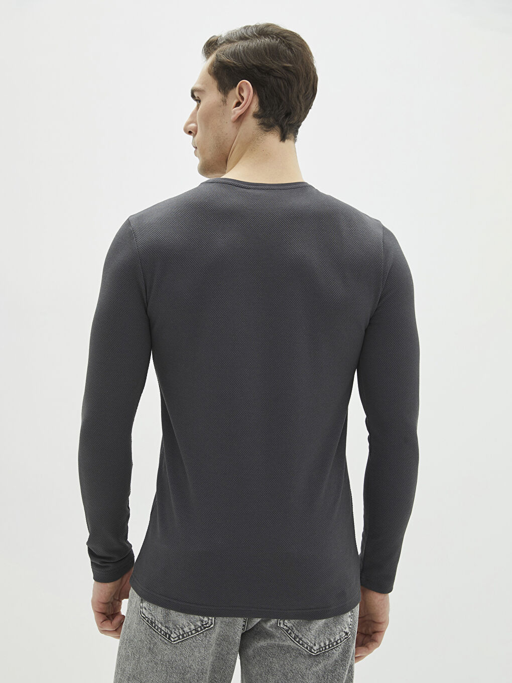 Antrasit Bisiklet Yaka Uzun Kollu Erkek Sweatshirt-4