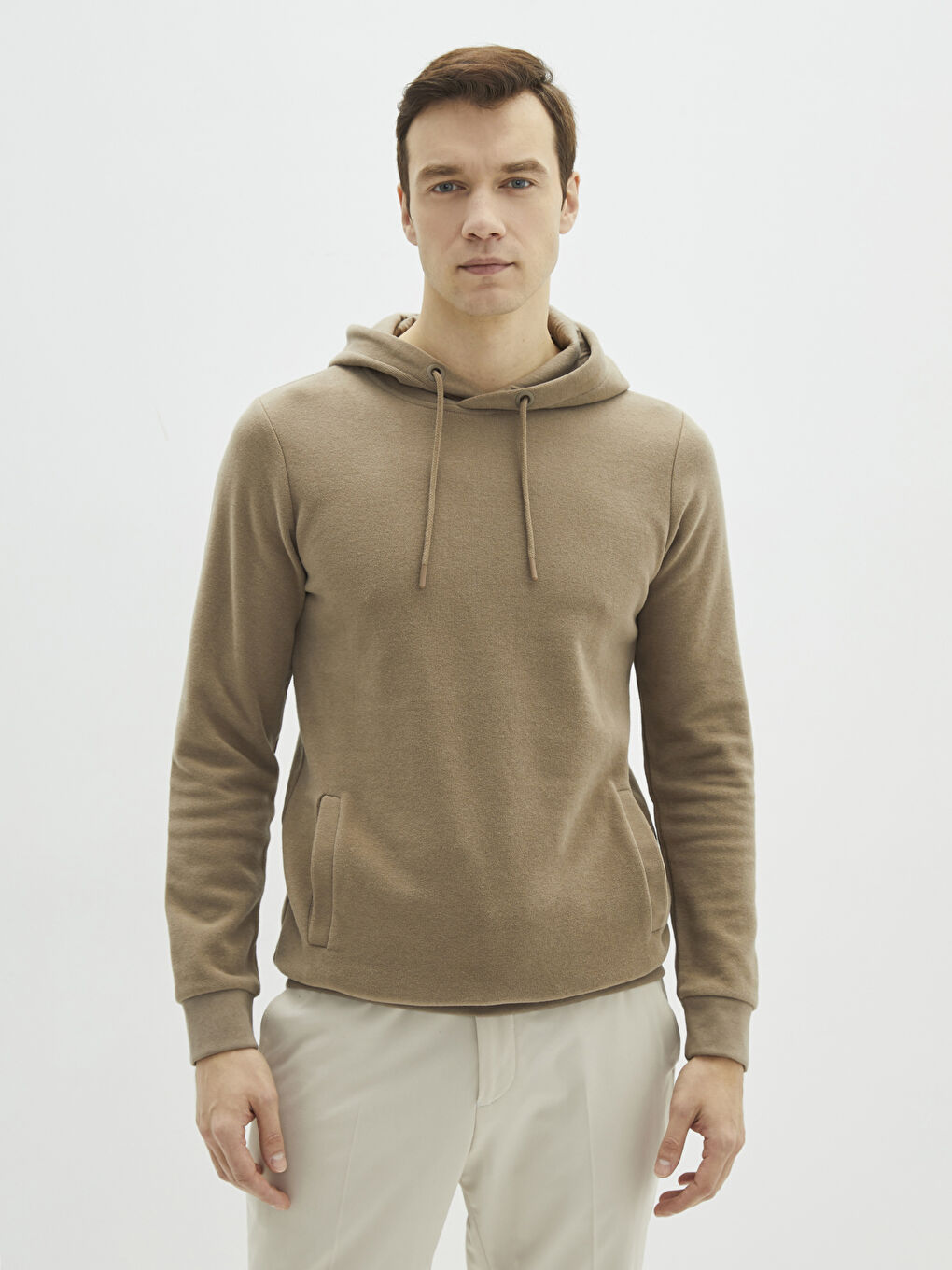 Kahverengi Uzun Kollu Erkek Hoodie-1