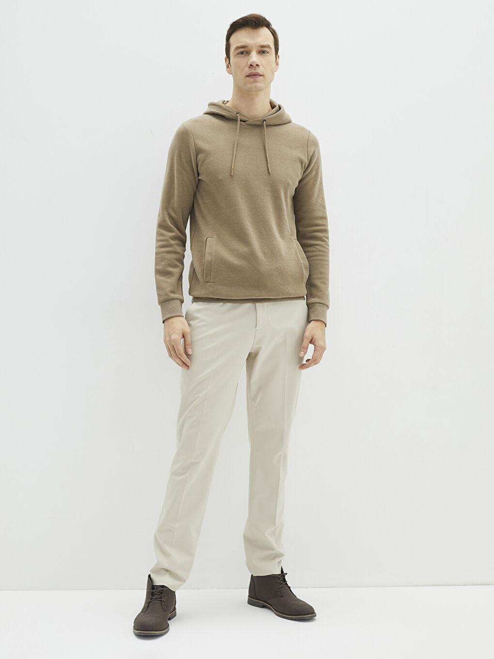 Kahverengi Uzun Kollu Erkek Hoodie-2