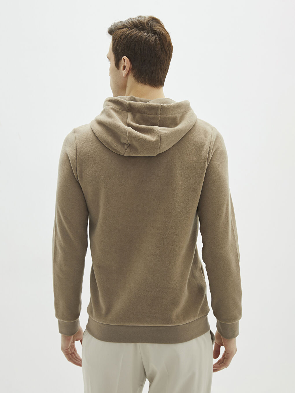 Kahverengi Uzun Kollu Erkek Hoodie-4